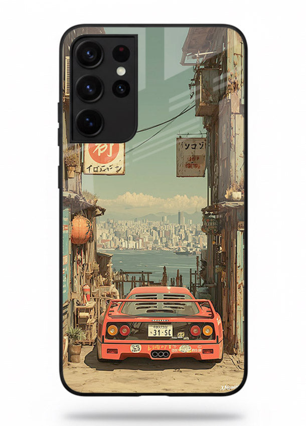tokyo street car aesthetic art Samsung S21 Ultra glass cover japanese city scene case