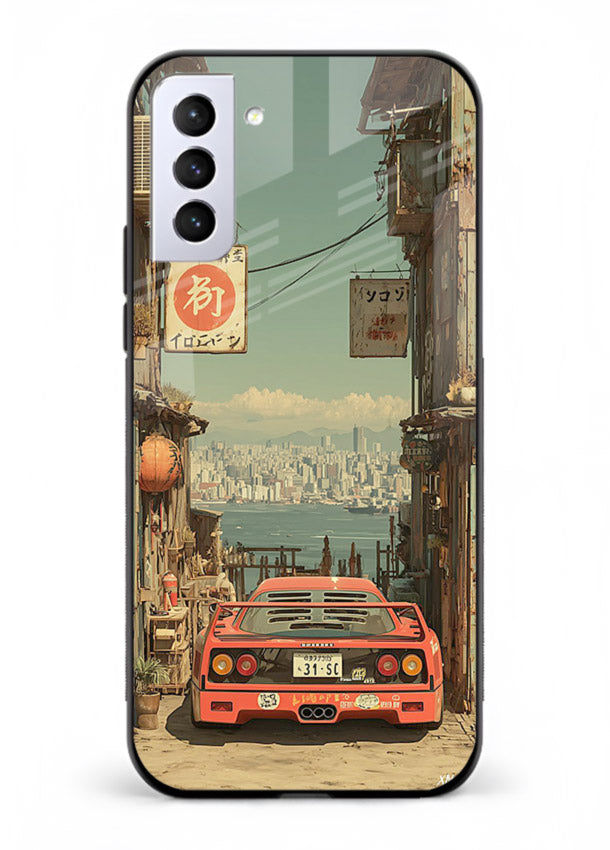 tokyo street car aesthetic art Samsung S21 Plus glass cover japanese city scene case