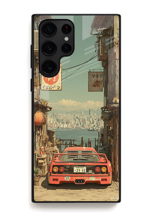 tokyo street car aesthetic art Samsung S24 Ultra glass cover japanese city scene case