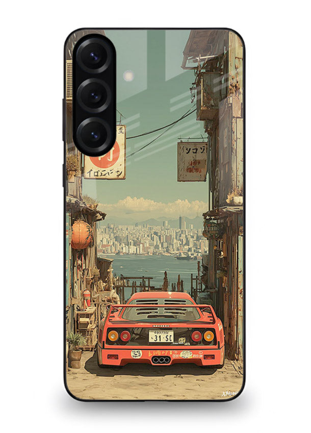 tokyo street car aesthetic art Samsung S23 FE glass cover japanese city scene case