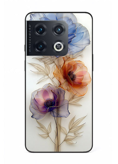 Transparent floral stem artwork on OnePlus 10 Pro glass back cover with minimal botanical detail.