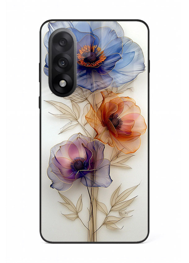 Transparent floral stem artwork on OnePlus Nord 5 glass back cover with minimal botanical detail.