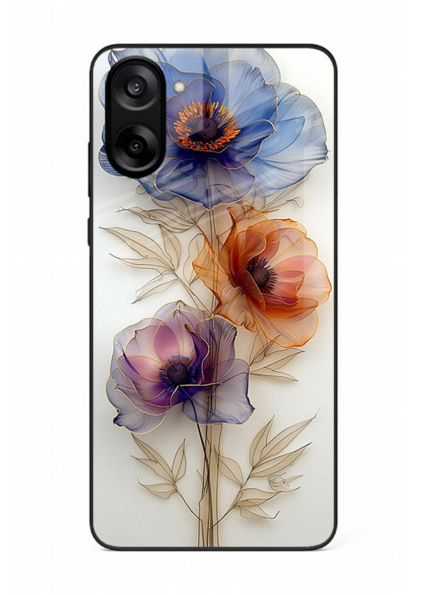 Transparent floral stem artwork on OnePlus Nord CE5 glass back cover with minimal botanical detail.
