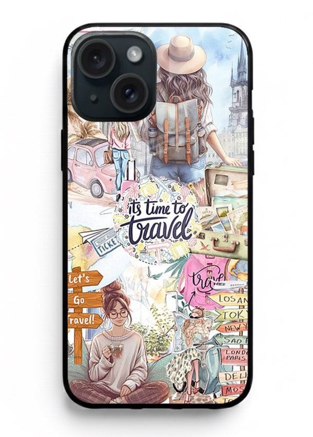 Travel Collage Journal scrapbook artwork iphone 13 glass back cover
