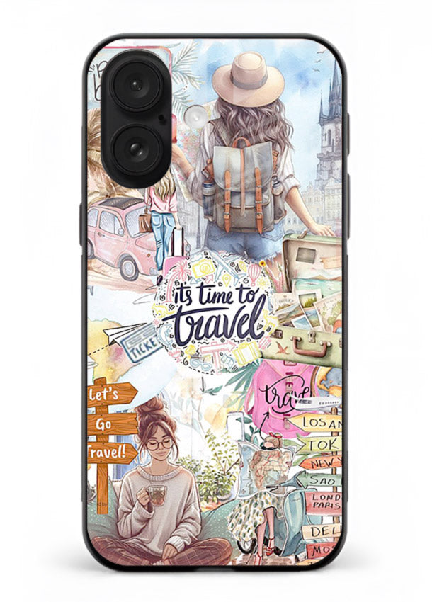 Travel Collage Journal scrapbook artwork iphone 16 glass back cover