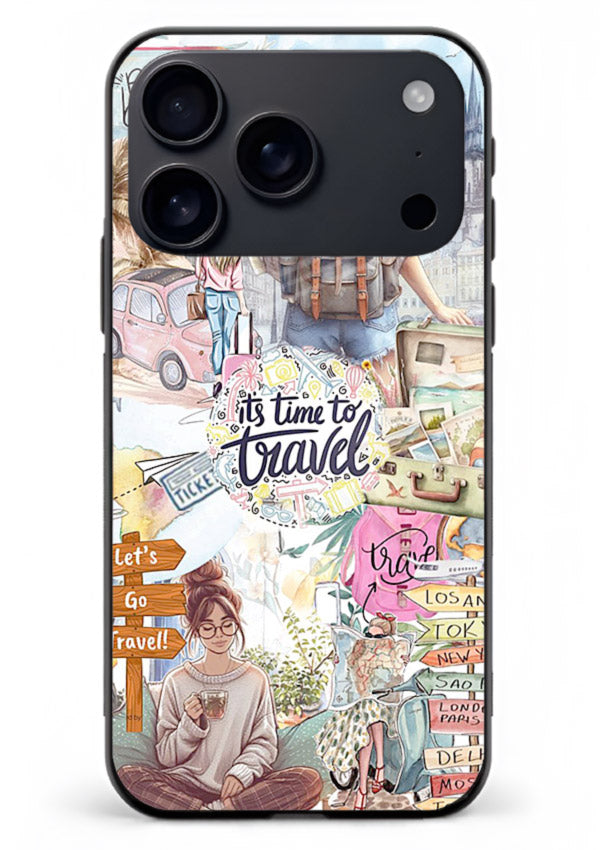 Travel Collage Journal scrapbook artwork iphone 18 pro max glass back cover