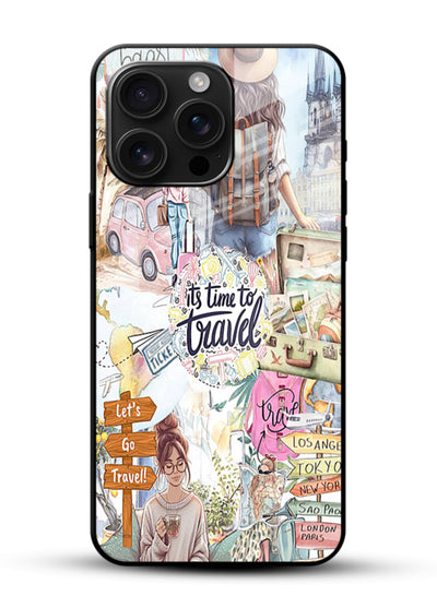 Travel Collage Journal scrapbook artwork glossy vibrant premium glass back cover - Angle Front