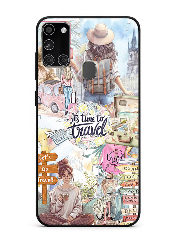 Travel Collage Journal scrapbook artwork Samsung A21s glass back cover