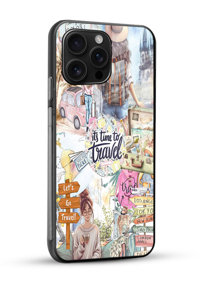 Travel Collage Journal scrapbook artwork glossy vibrant premium glass back cover - Angle Side
