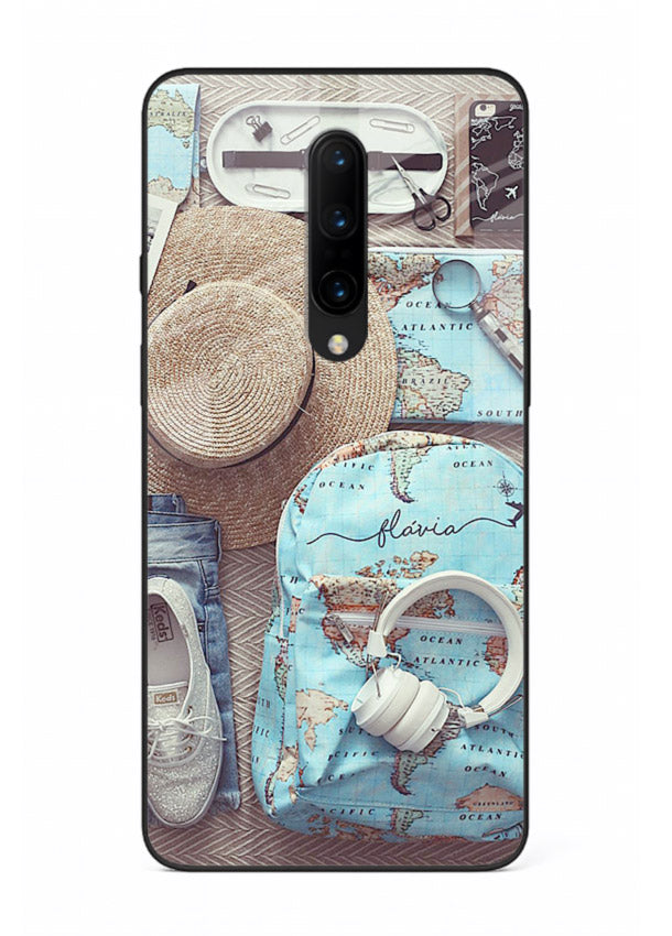 Travel Essentials Flatlay overhead artwork OnePlus 7 Pro glass back cover