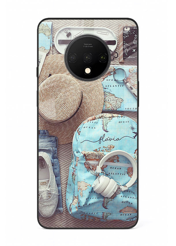 Travel Essentials Flatlay overhead artwork OnePlus 7T glass back cover