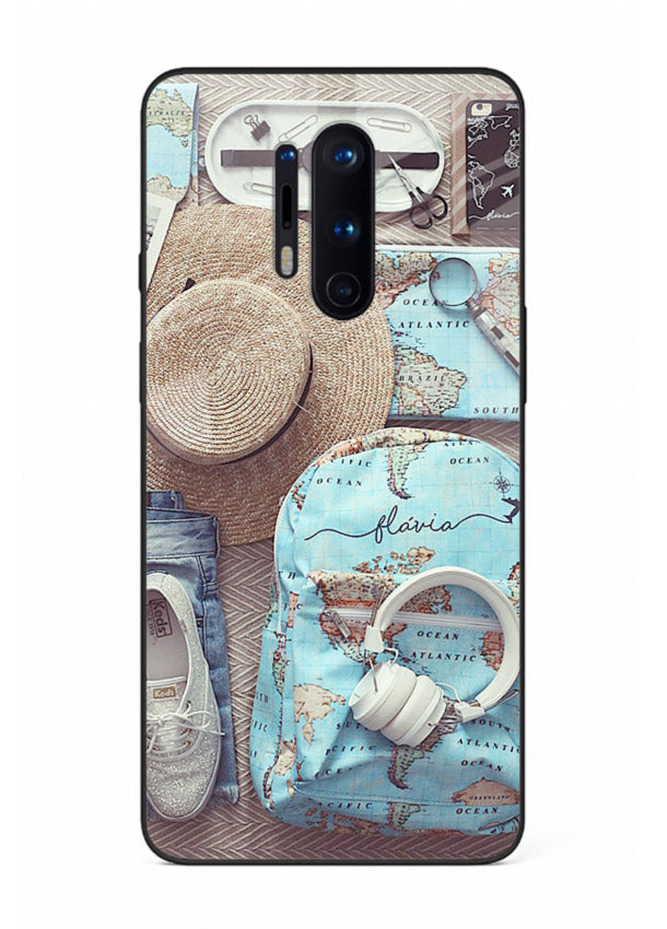Travel Essentials Flatlay overhead artwork OnePlus 8 Pro glass back cover