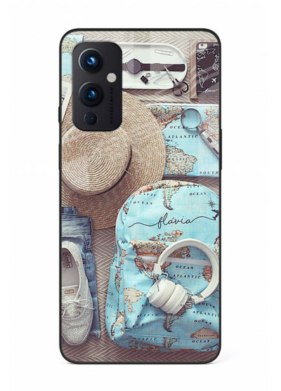 Travel Essentials Flatlay overhead artwork OnePlus 9 Pro glass back cover