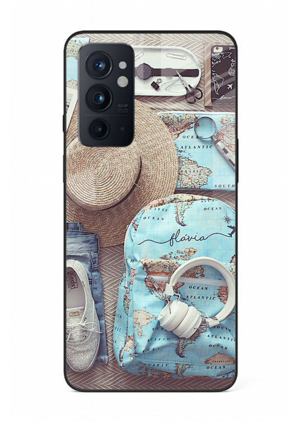 Travel Essentials Flatlay overhead artwork OnePlus 9RT glass back cover
