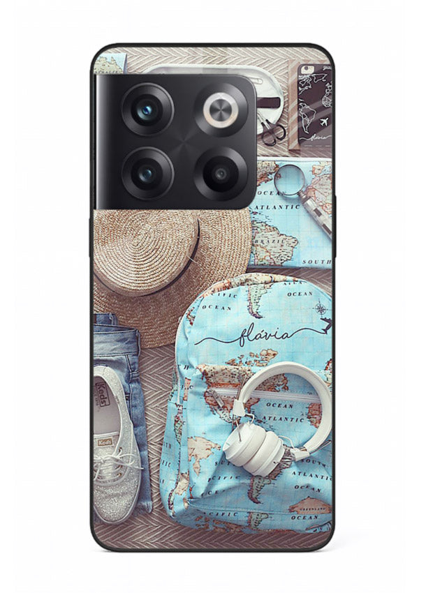 Travel Essentials Flatlay overhead artwork OnePlus 10T glass back cover