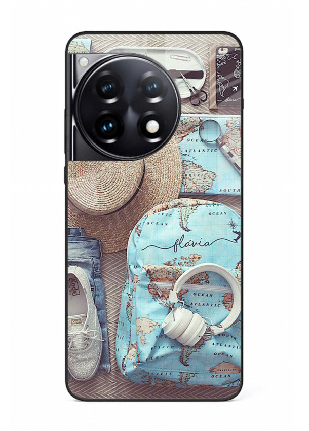 Travel Essentials Flatlay overhead artwork OnePlus 12R glass back cover