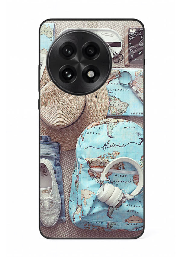 Travel Essentials Flatlay overhead artwork OnePlus 13 glass back cover