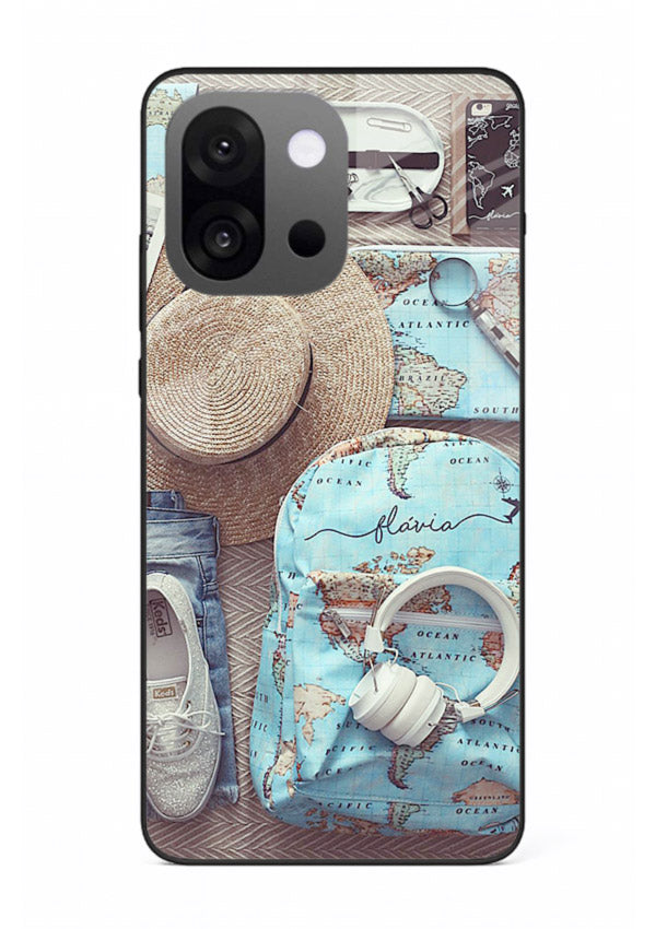 Travel Essentials Flatlay overhead artwork OnePlus 13s glass back cover