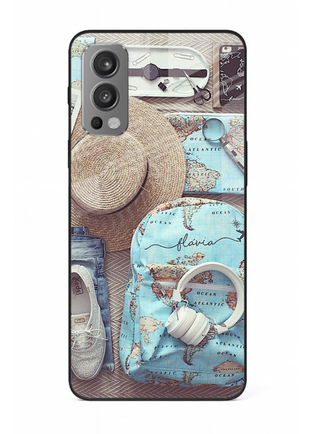 Travel Essentials Flatlay overhead artwork OnePlus Nord 2 glass back cover