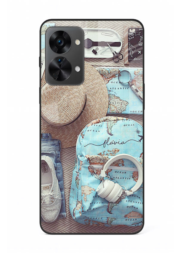 Travel Essentials Flatlay overhead artwork OnePlus Nord 2T glass back cover