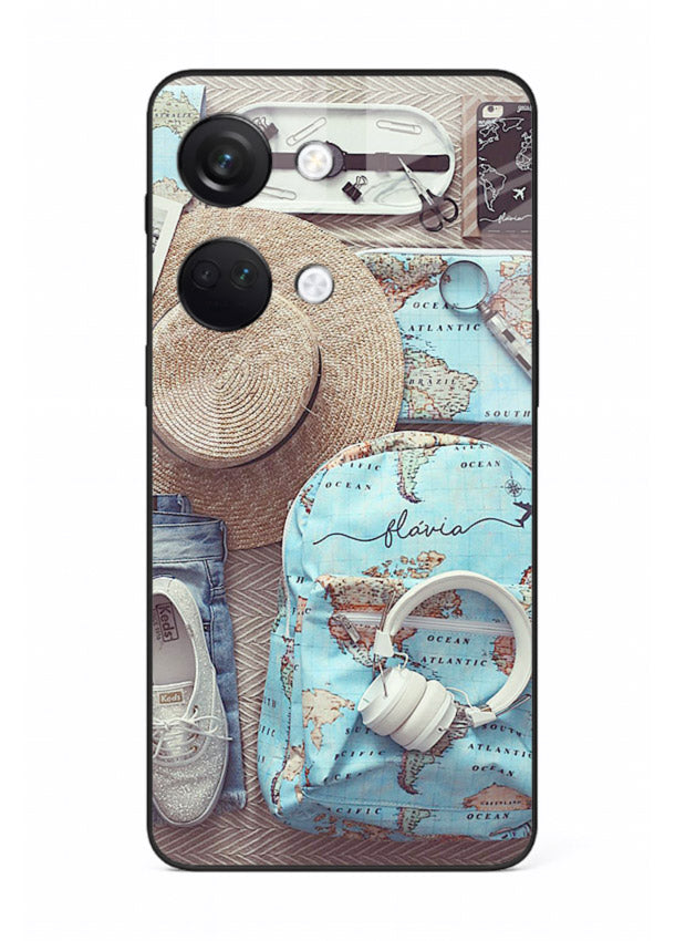 Travel Essentials Flatlay overhead artwork OnePlus Nord 3 glass back cover