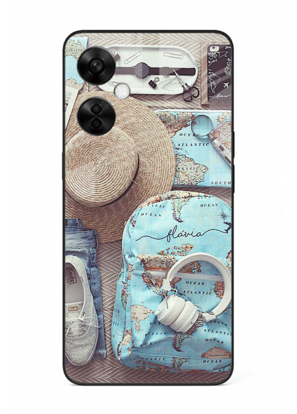 Travel Essentials Flatlay overhead artwork OnePlus Nord CE3 Lite glass back cover
