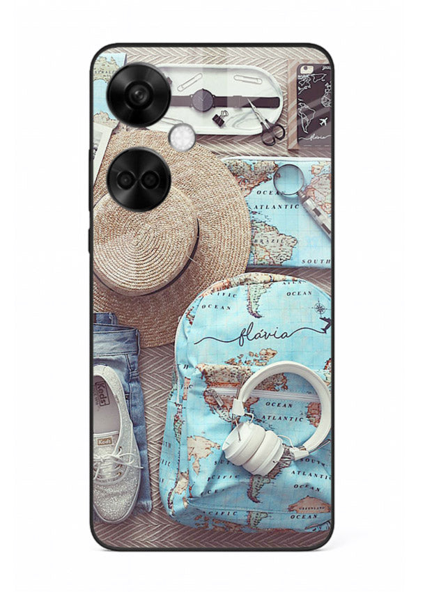 Travel Essentials Flatlay overhead artwork OnePlus Nord CE3 glass back cover