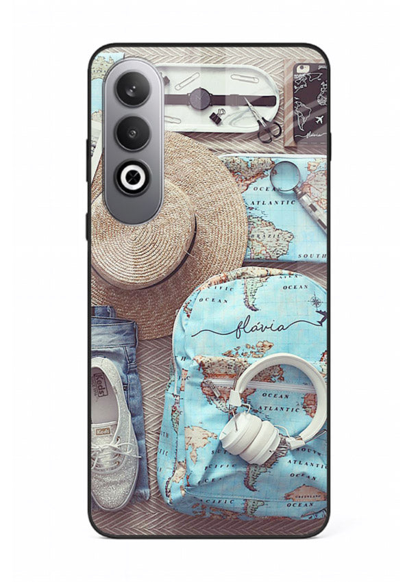 Travel Essentials Flatlay overhead artwork OnePlus Nord CE4 glass back cover
