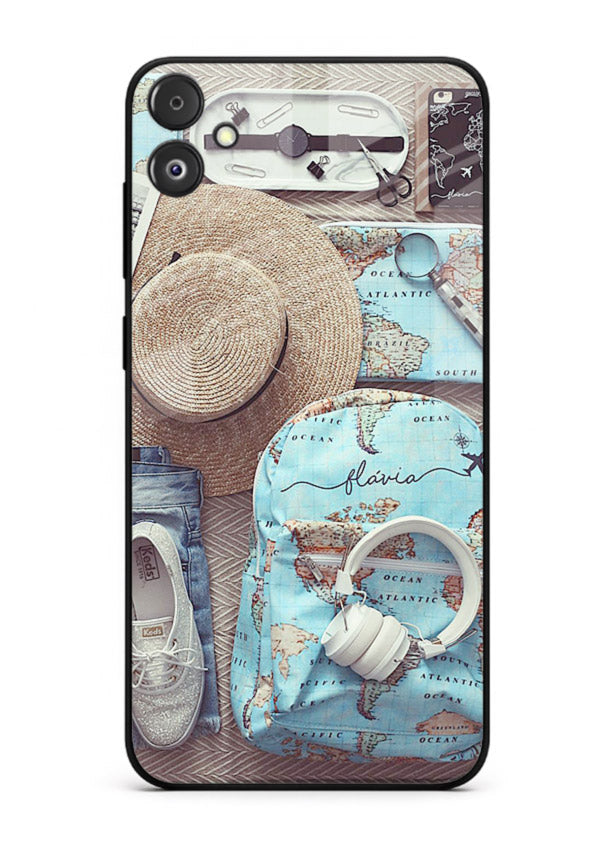 Travel Essentials Flatlay overhead artwork Samsung F14 5G glass back cover