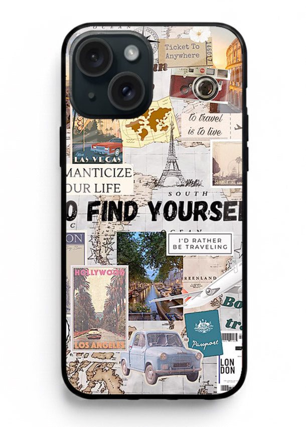 Travel Photo Collage aesthetic artwork iphone 15 glass back cover