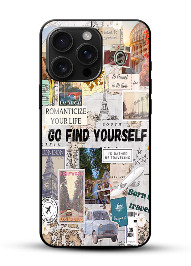 Travel Photo Collage aesthetic artwork glossy vibrant premium glass back cover - Angle Front