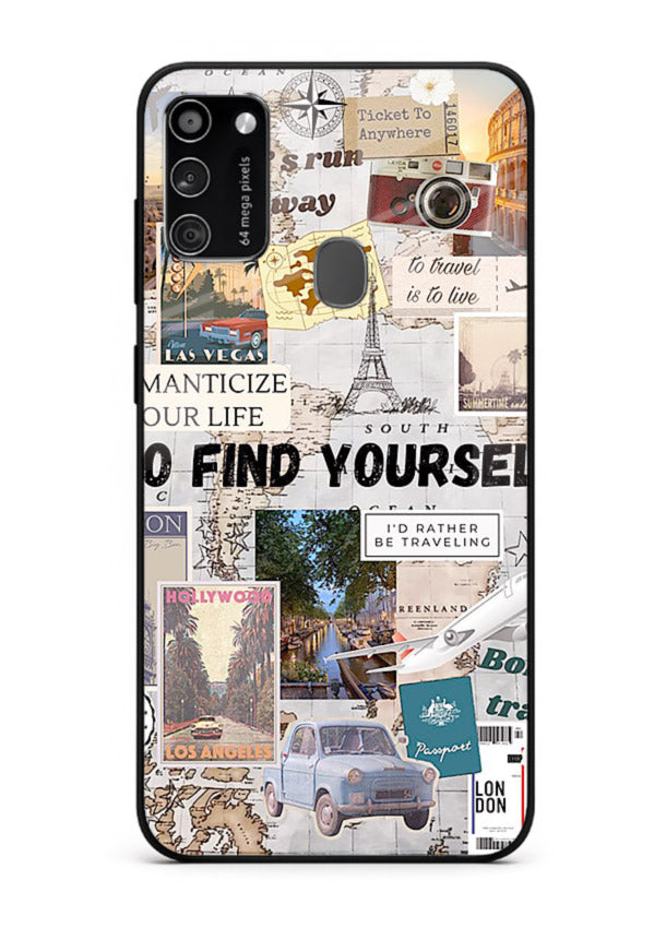 Travel Photo Collage aesthetic artwork Samsung M21 glass back cover