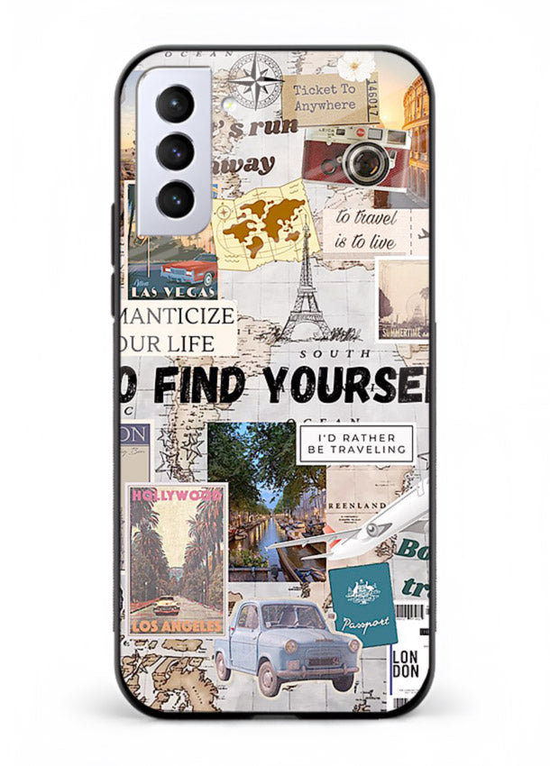 Travel Photo Collage aesthetic artwork Samsung S21 Plus glass back cover