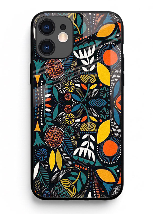 Tribal Botanical Art earthy tribal botanical pattern iphone 12 glass back cover