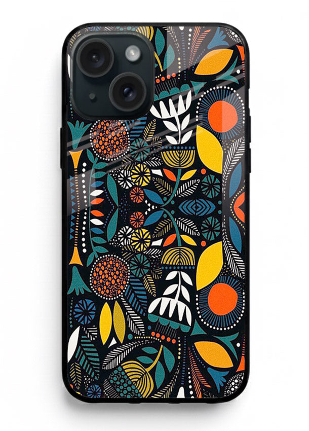 Tribal Botanical Art earthy tribal botanical pattern iphone 13 glass back cover
