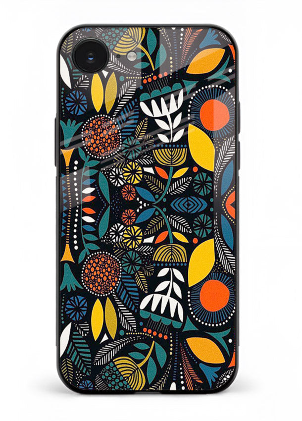 Tribal Botanical Art earthy tribal botanical pattern iphone 16e glass back cover