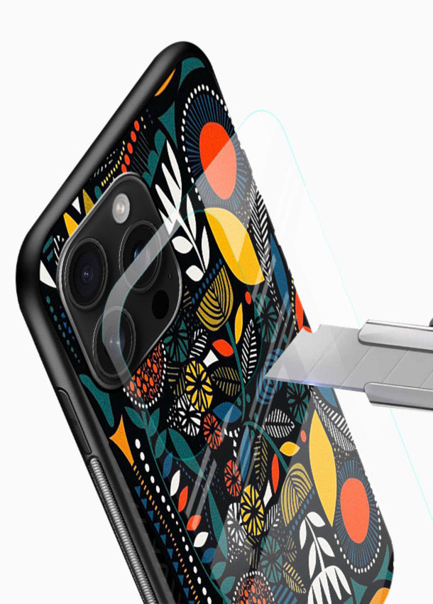 Tribal Botanical Art earthy tribal botanical pattern glossy vibrant premium glass back cover - Angle Blade