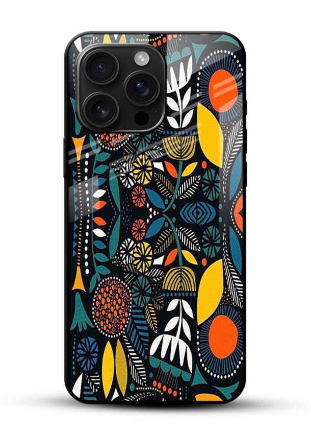 Tribal Botanical Art earthy tribal botanical pattern glossy vibrant premium glass back cover - Angle Front