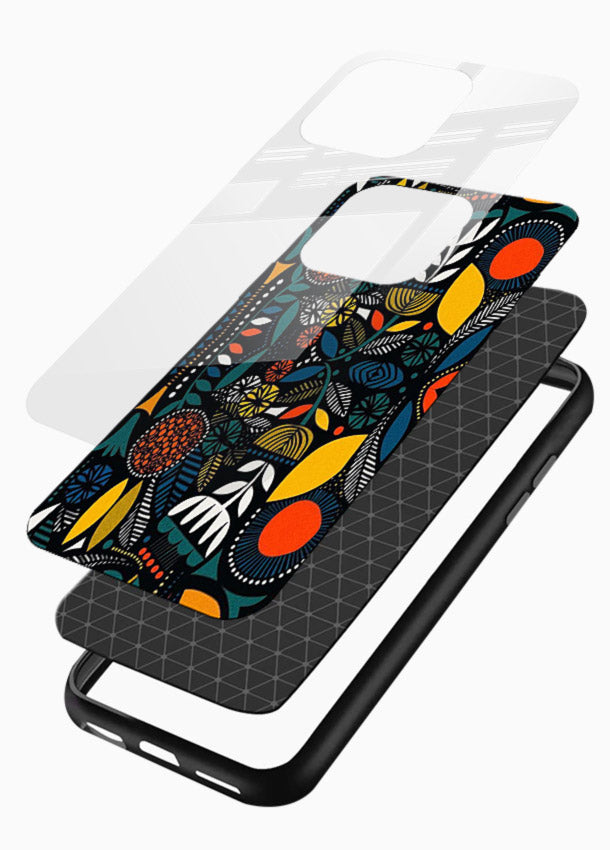 Tribal Botanical Art earthy tribal botanical pattern glossy vibrant premium glass back cover - Angle Layers