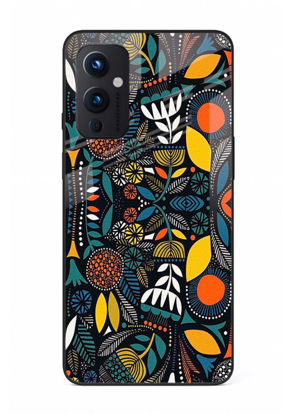 Tribal Botanical Art earthy tribal botanical pattern OnePlus 9 Pro glass back cover
