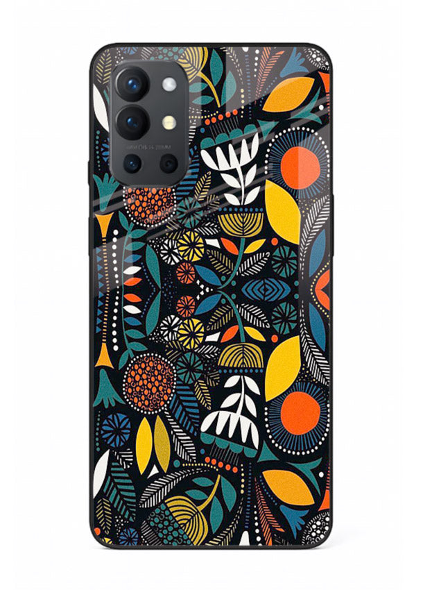 Tribal Botanical Art earthy tribal botanical pattern OnePlus 9R glass back cover
