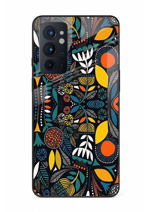 Tribal Botanical Art earthy tribal botanical pattern OnePlus 9RT glass back cover