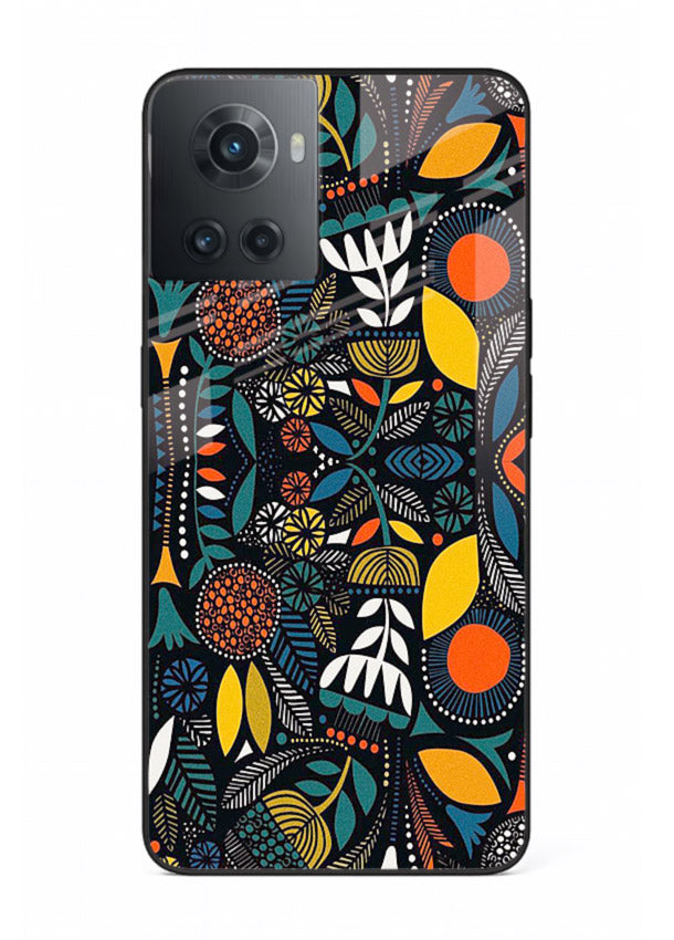 Tribal Botanical Art earthy tribal botanical pattern OnePlus 10R glass back cover