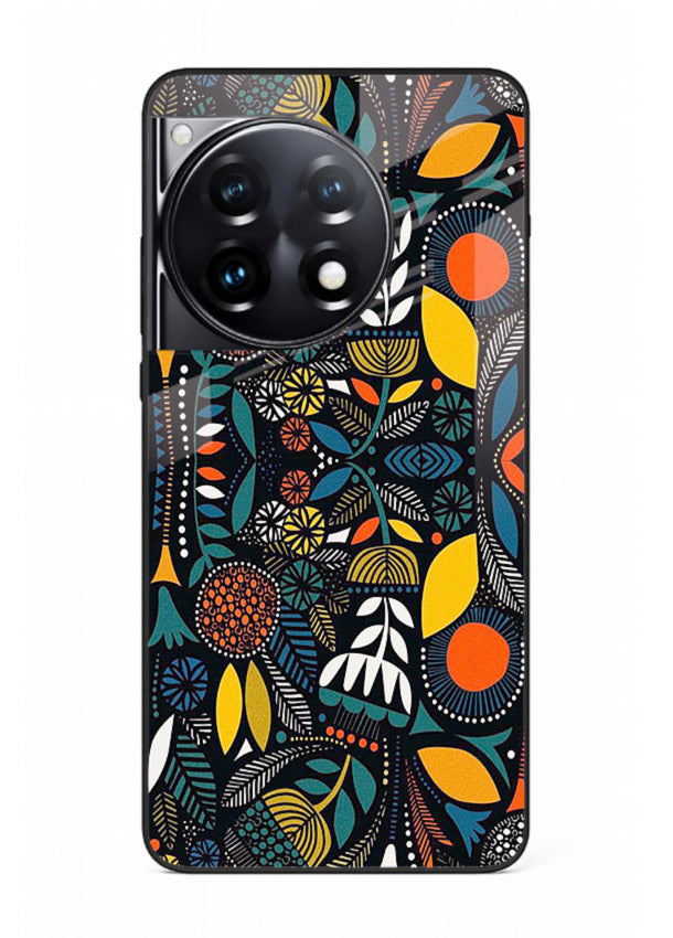 Tribal Botanical Art earthy tribal botanical pattern OnePlus 12R glass back cover