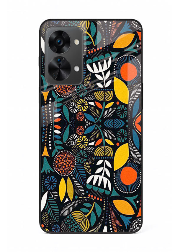 Tribal Botanical Art earthy tribal botanical pattern OnePlus Nord 2T glass back cover