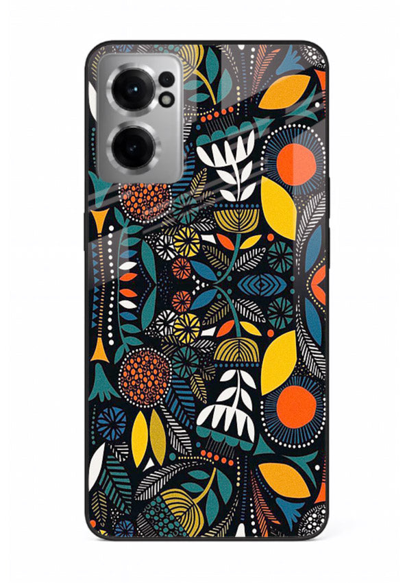 Tribal Botanical Art earthy tribal botanical pattern OnePlus Nord CE2 5G glass back cover