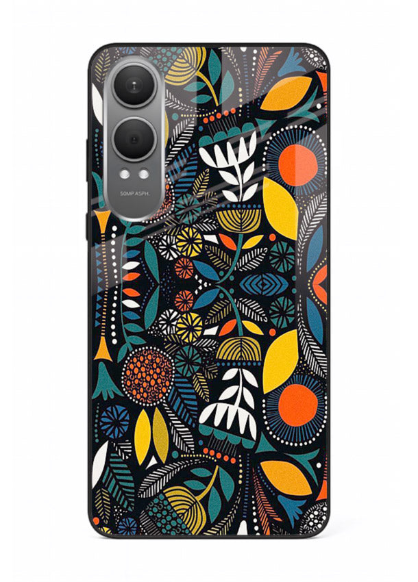 Tribal Botanical Art earthy tribal botanical pattern OnePlus Nord CE4 Lite glass back cover