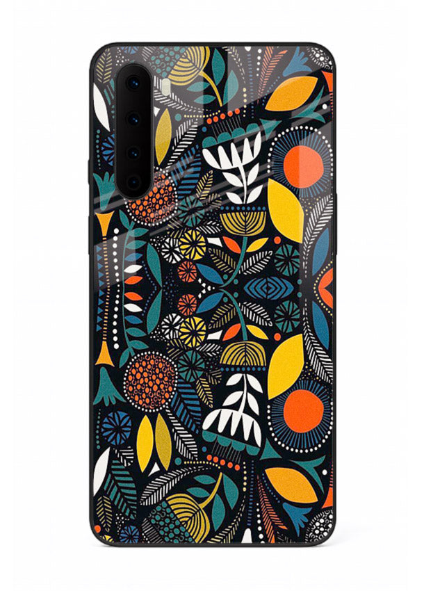 Tribal Botanical Art earthy tribal botanical pattern OnePlus Nord glass back cover
