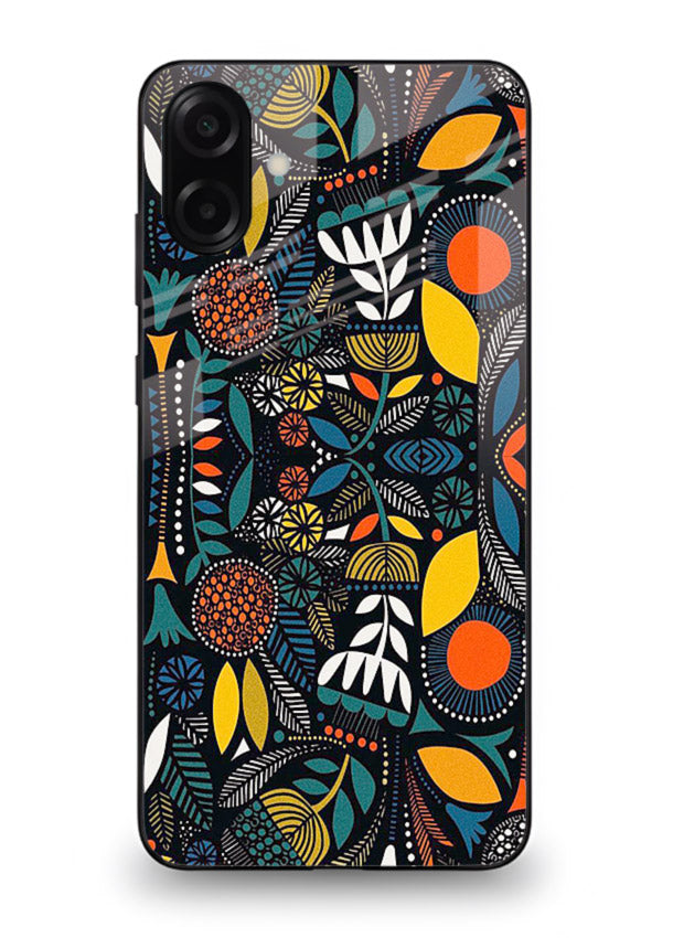 Tribal Botanical Art earthy tribal botanical pattern Samsung M13 5G glass back cover