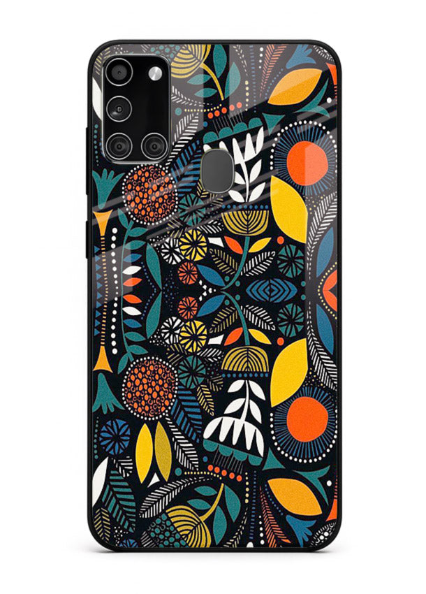 Tribal Botanical Art earthy tribal botanical pattern Samsung A21s glass back cover